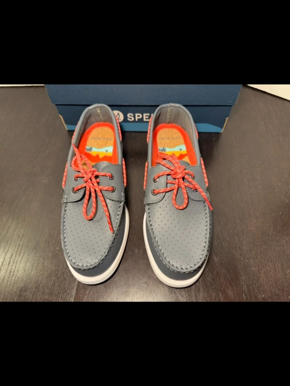 Sperry Resort A/O 2-Eye Perforated Top Sider Boat Shoes Grey Mens 7.5M